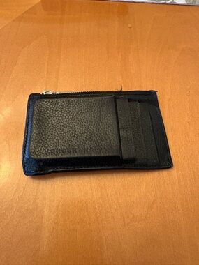 Longchamp Black Leather Card Wallet with Zip Pocket